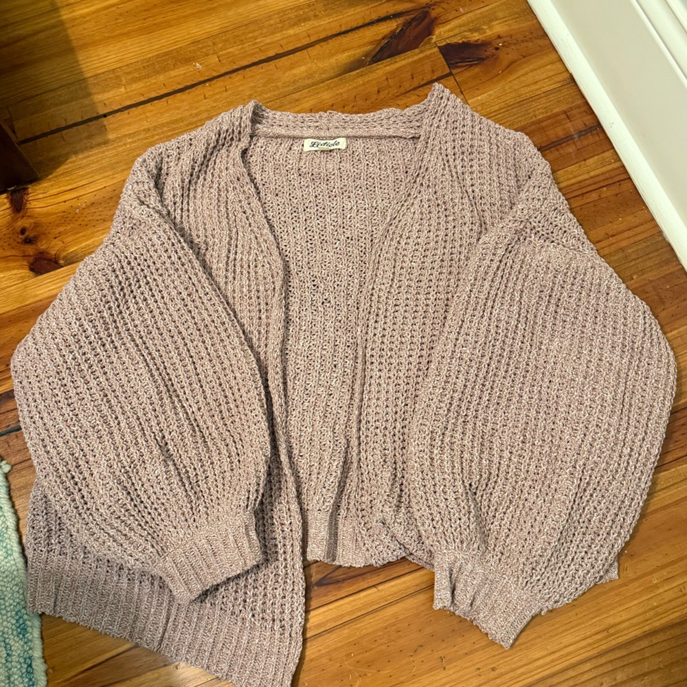 Women’s Cable Knit Light Burgundy and White Speckled  Cardigan